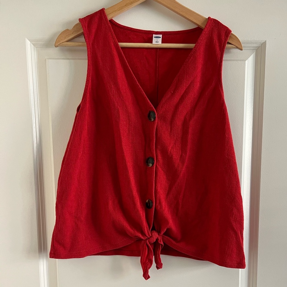 Old Navy Red Button-Down Tie-Front Tank Top